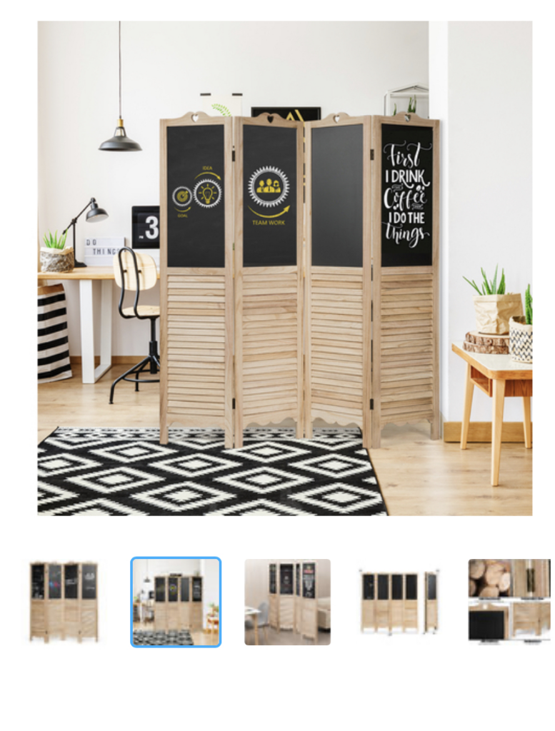 Costway 4-Panel Folding Divider Screen W/Chalkboard 5.7Ft Tall Natural – Natural