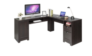 Costway L-Shaped Corner Computer Desk Writing Table Study Workstation Drawers - Dark Coffee